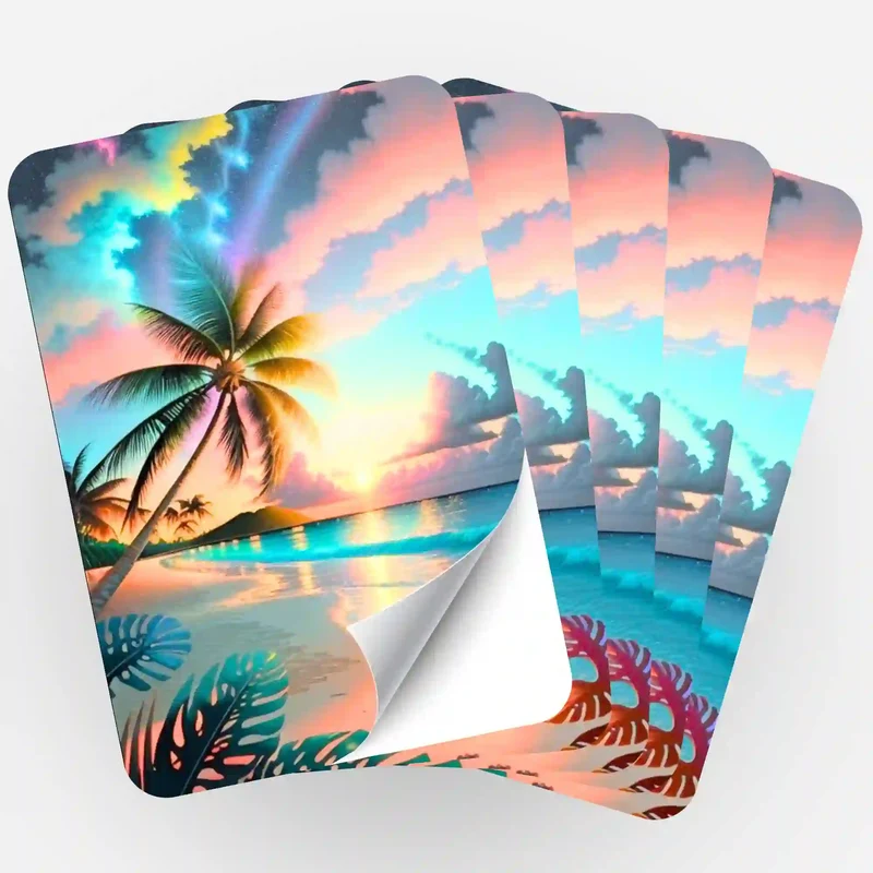 Aufkleber 5er-Set - Palme im bunten Abendhimmel