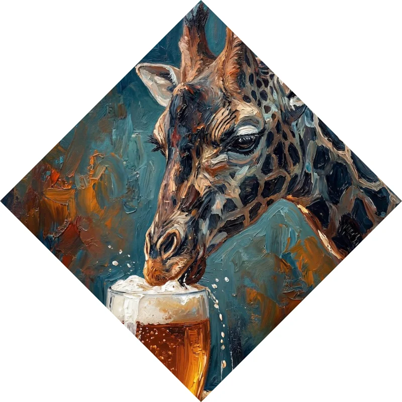 Aluminiumbild gebürstet Giraffe genießt Bier Raute