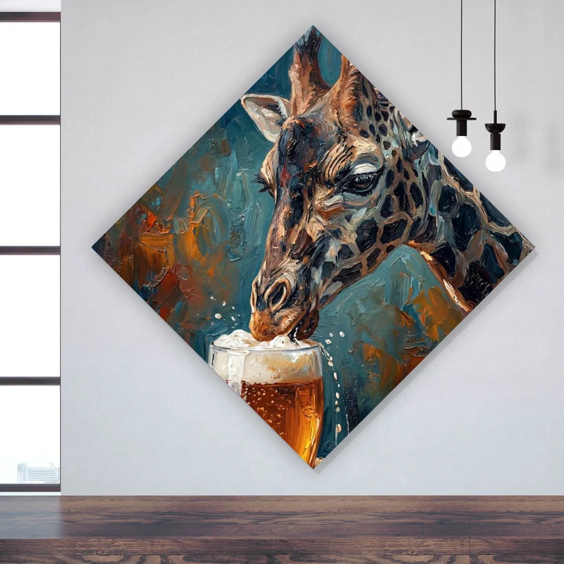 Poster Giraffe genießt Bier Raute