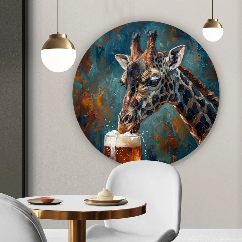 Aluminiumbild gebürstet Giraffe genießt Bier Kreis