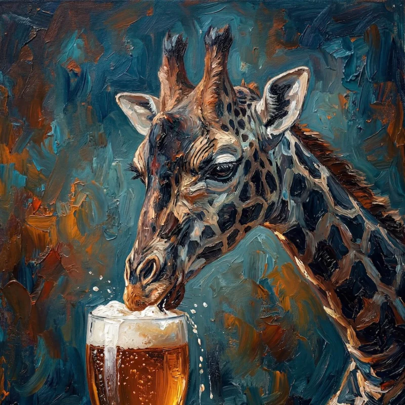 Spannrahmenbild Giraffe genießt Bier Quadrat