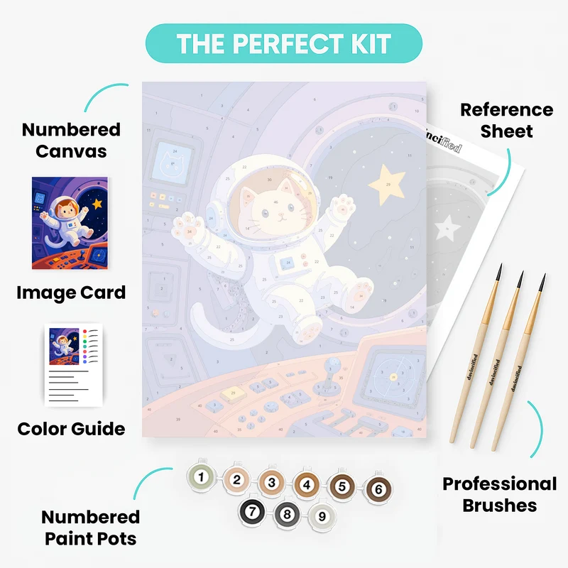 Cat Astronaut Floating - Paint by Numbers Kit
