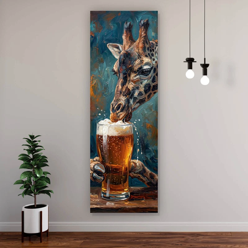 Aluminiumbild gebürstet Giraffe genießt Bier Panorama Hoch