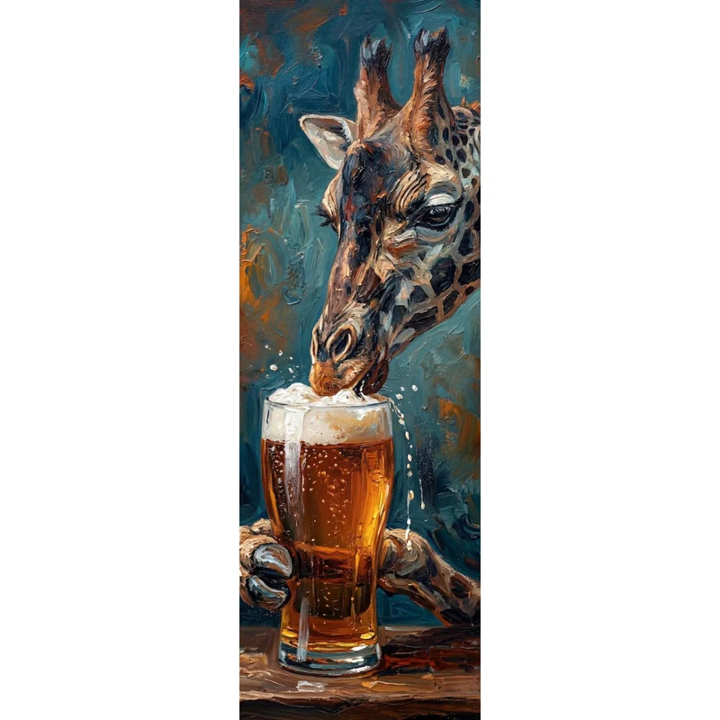 Aluminiumbild gebürstet Giraffe genießt Bier Panorama Hoch