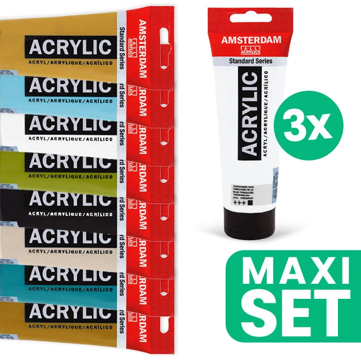 AMSTERDAM Set of 8 Popular Colors and 3 pcs Titanium White | 120 ml