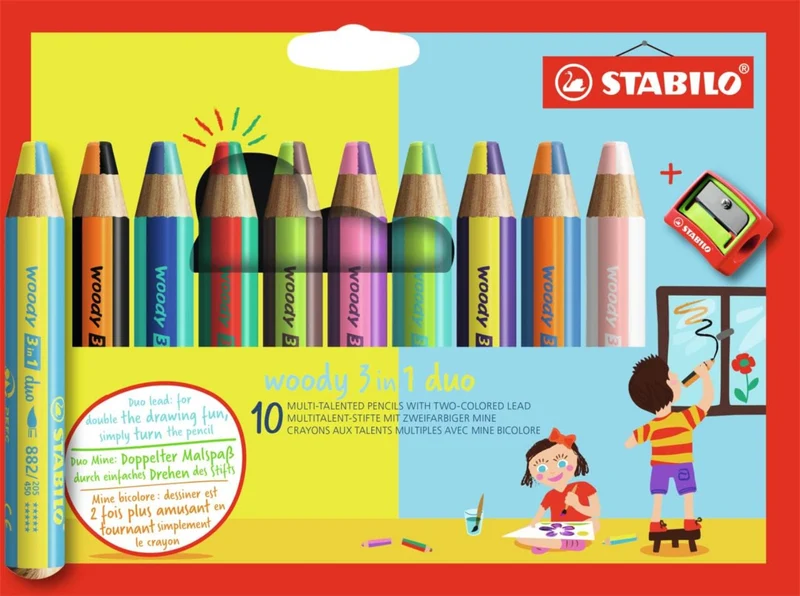 STABILO Woody 3in1 duo zweifarbig 10er Pack mit Spitzer