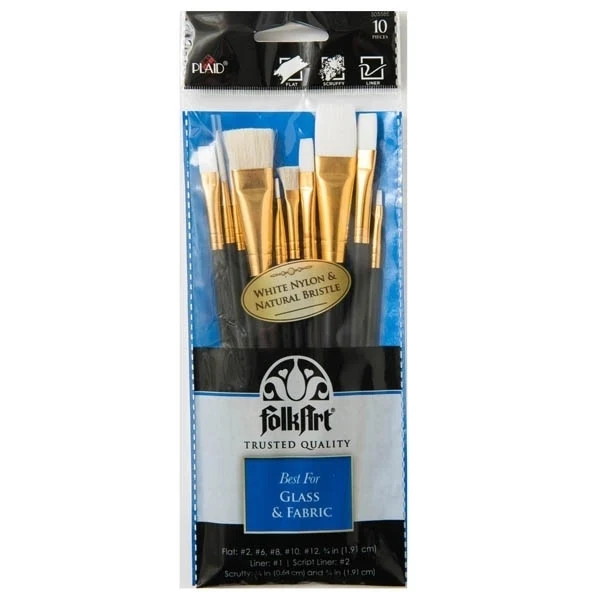 Folkart - Glass & Fabric Brush 10piece Set