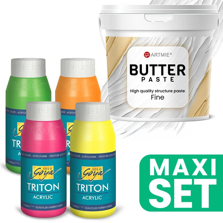 Set of ARTMiE Butter 3D Paste and TRITON Acrylic Paints - Fluorescent Shades
