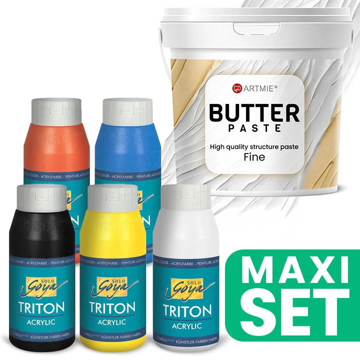 ARTMiE Butter and TRITON 3D Paste and Acrylic Paint Set, 5 x 750 ml, Basic Shades