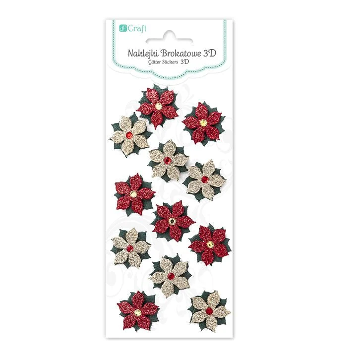 Set of 12 3D Glitter Christmas Stickers