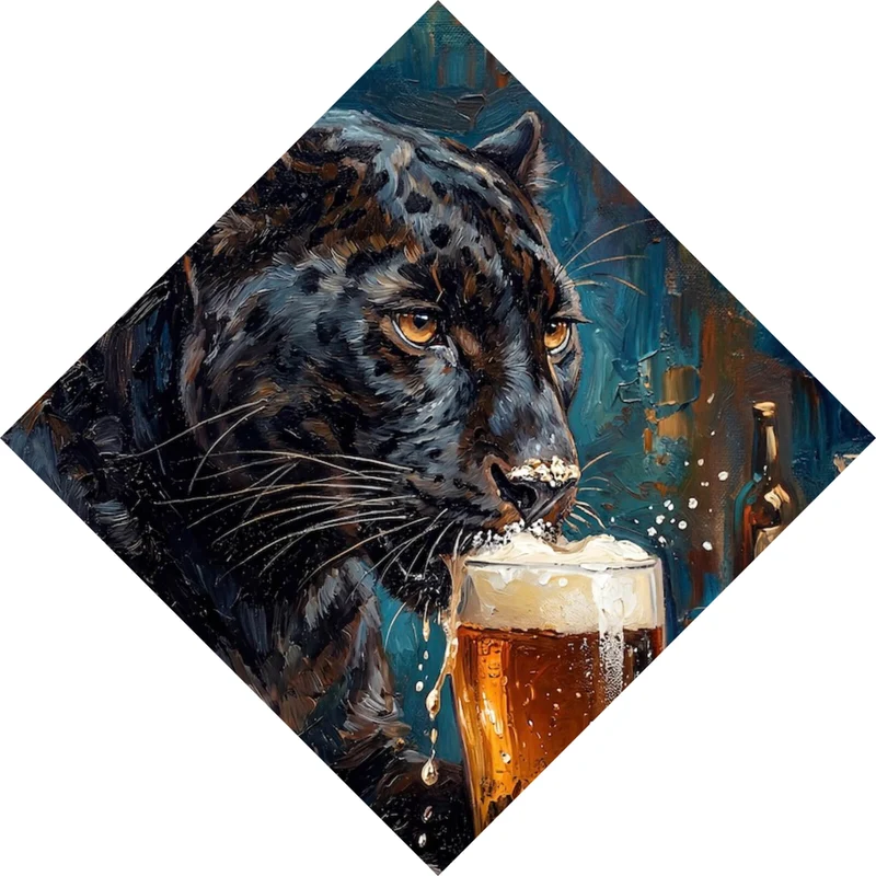 Acrylglasbild Panther genießt Bier Raute