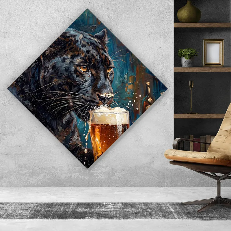 Poster Panther genießt Bier Raute