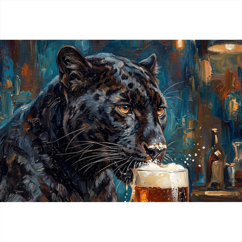 Leinwandbild Panther genießt Bier Querformat