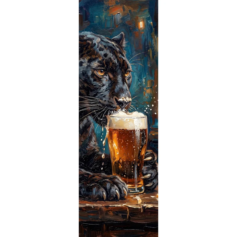 Leinwandbild Panther genießt Bier Panorama Hoch