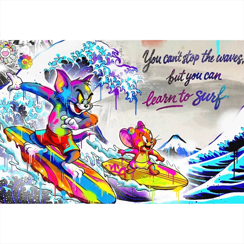 Acrylglasbild Surfer Cartoon mit Motivationsspruch Querformat
