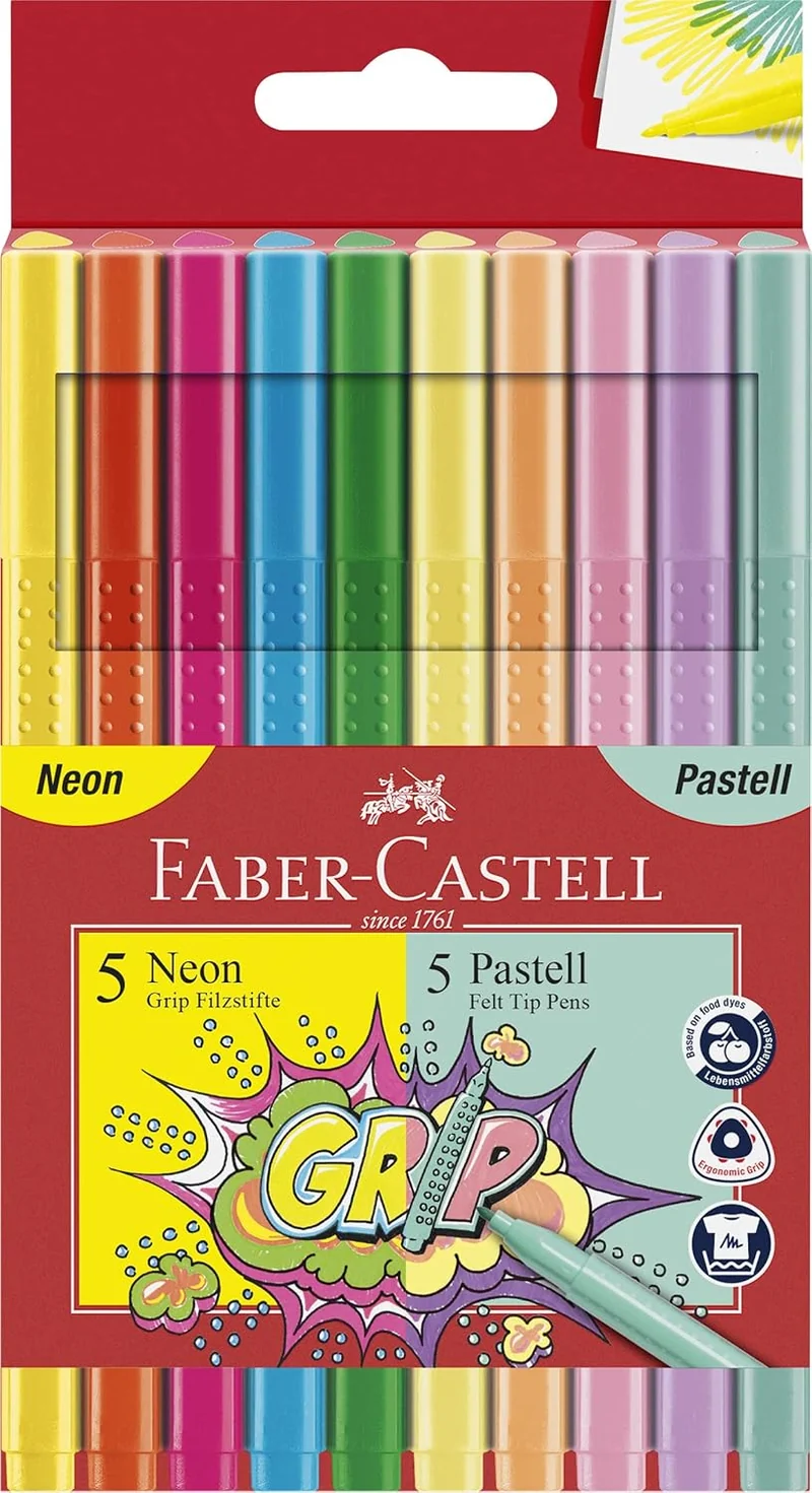Faber-Castell Grip Filzstifte Neon & Pastell 10er