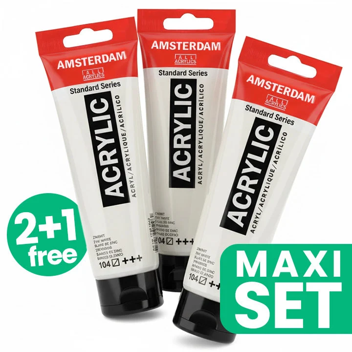 Set of 3 Amsterdam Acrylic Paints – 2 + 1 Free | Titanium White