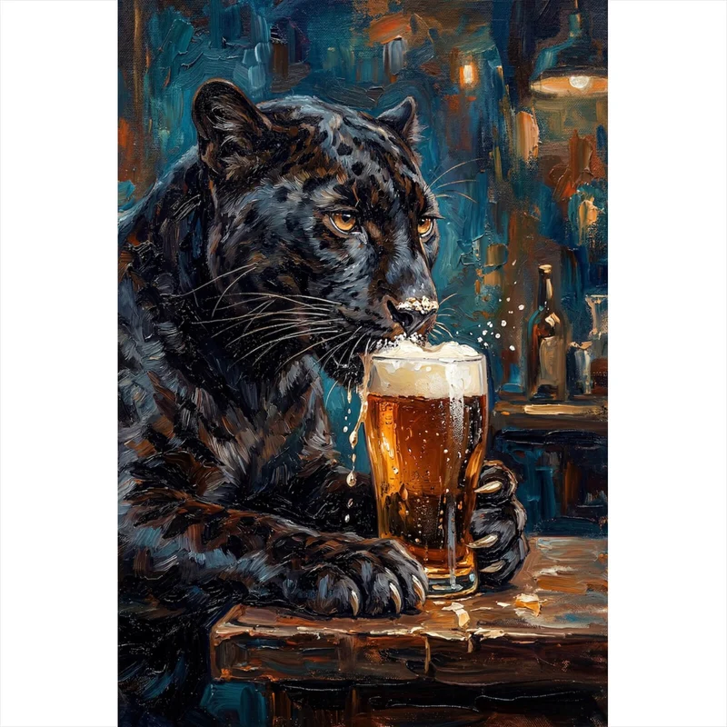 Leinwandbild Panther genießt Bier Hochformat