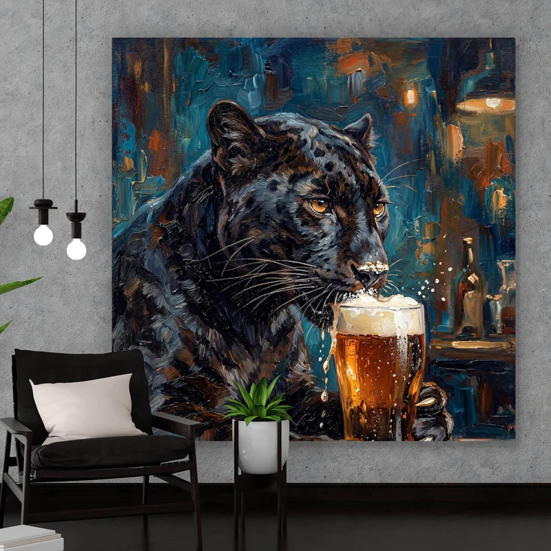Poster Panther genießt Bier Quadrat