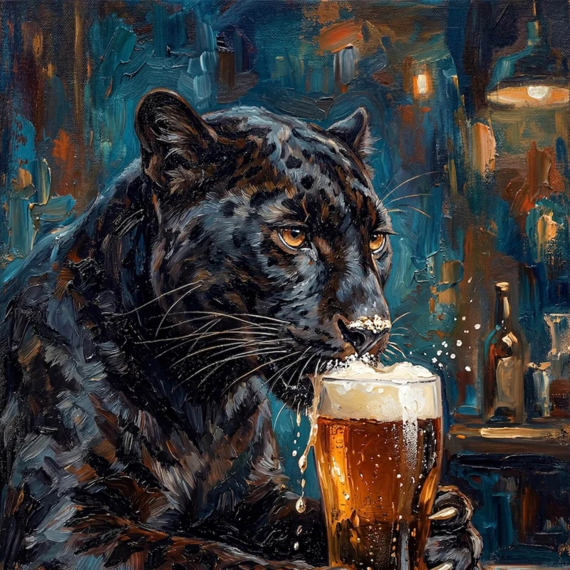 Poster Panther genießt Bier Quadrat