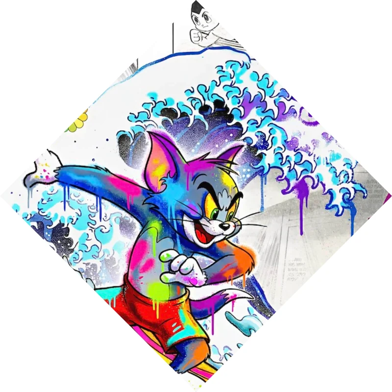 Aluminiumbild gebürstet Surfer Cartoon mit Motivationsspruch Raute