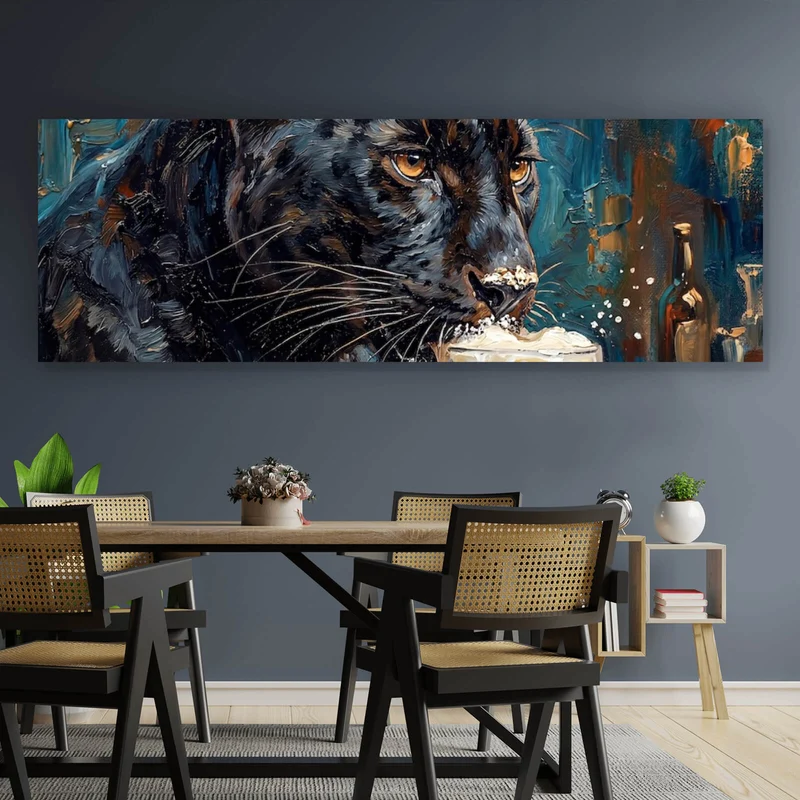 Leinwandbild Panther genießt Bier Panorama