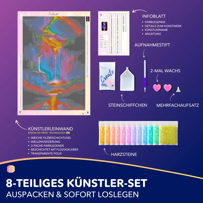 Diamond Painting - Nachtleuchten am Wasserfall