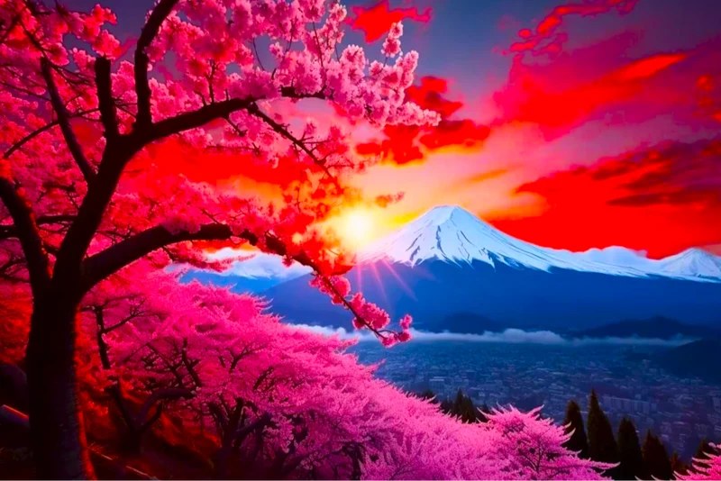 Diamond Painting - Berg der Kirschblüten