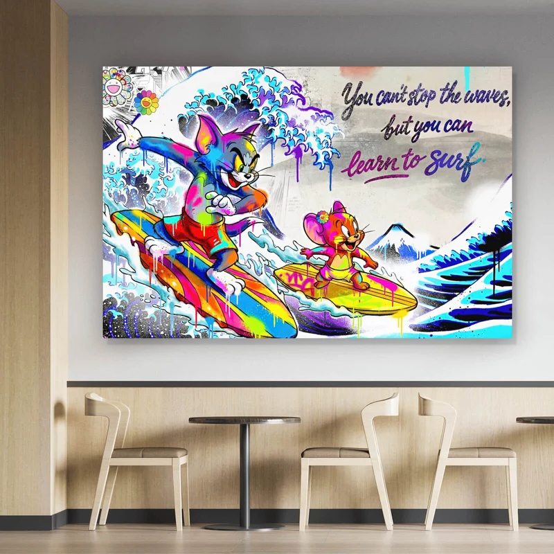 Poster Surfer Cartoon mit Motivationsspruch Querformat