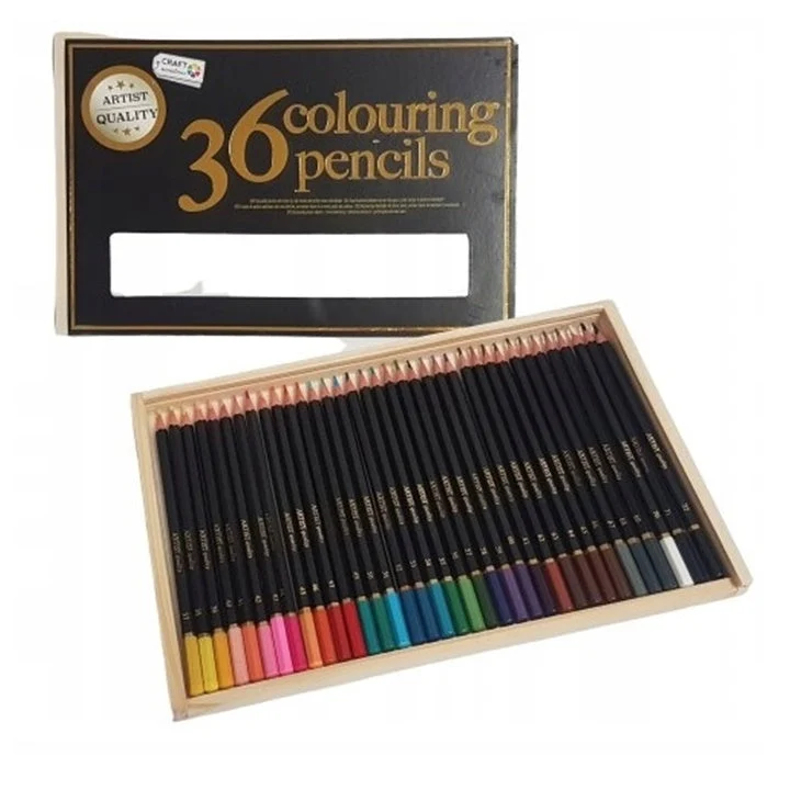 Set of 36 Colored Pencils in Wooden Case