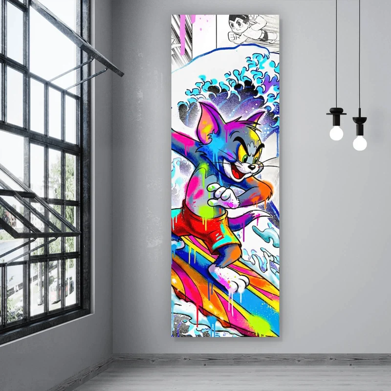 Aluminiumbild Surfer Cartoon mit Motivationsspruch Panorama Hoch