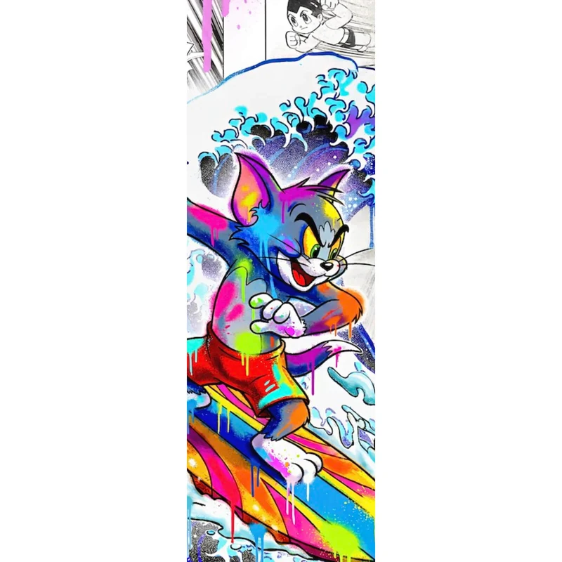 Aluminiumbild Surfer Cartoon mit Motivationsspruch Panorama Hoch