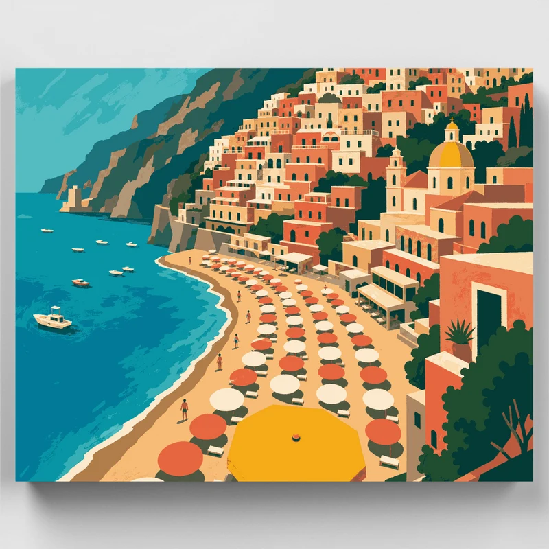 Cliffside Beach Umbrellas - Paint by Numbers Kit