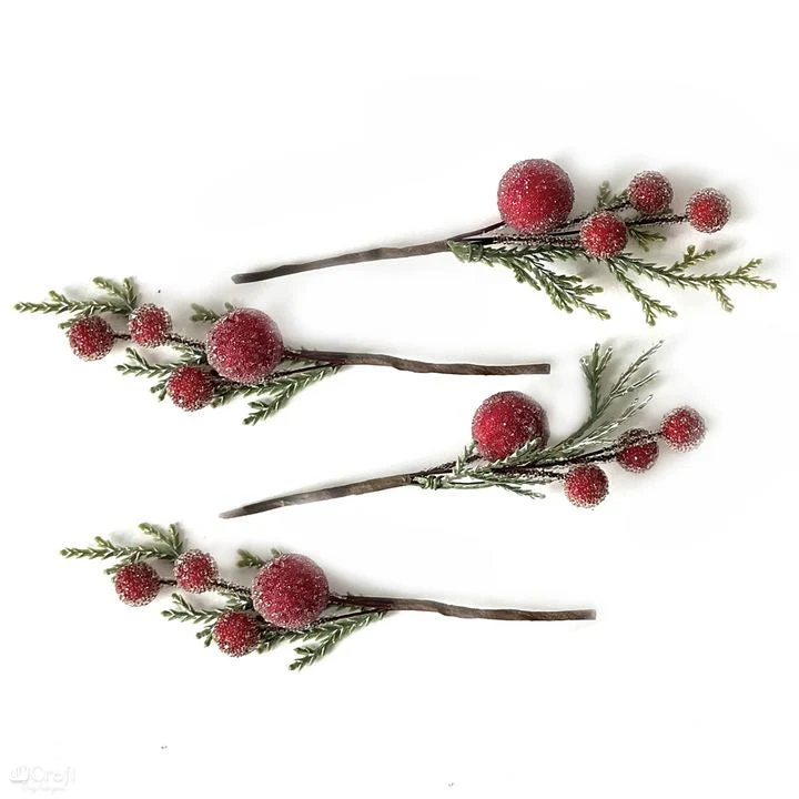 3D Decorative Red Berry Branches, Set of 4