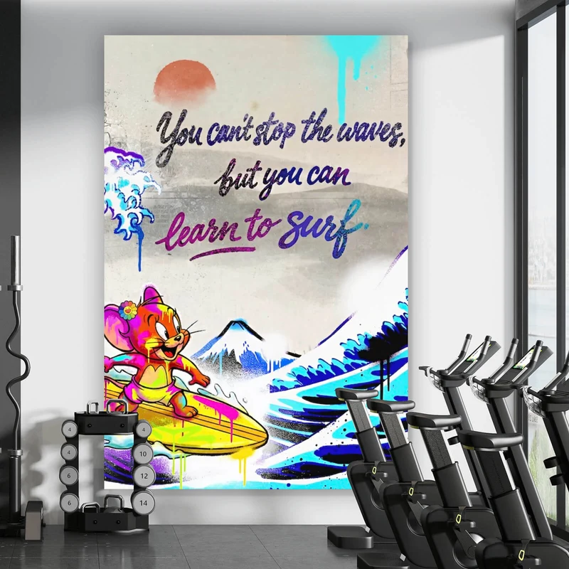 Poster Surfer Cartoon mit Motivationsspruch Hochformat