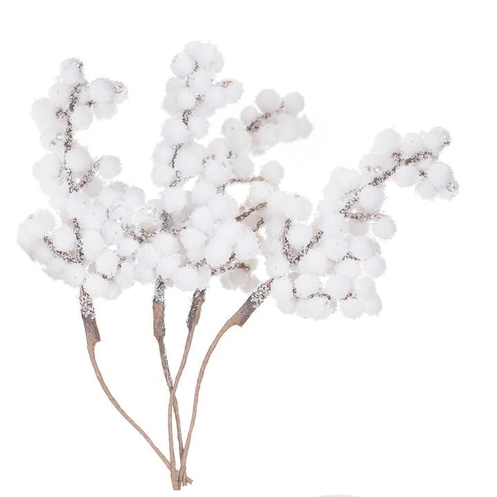 3D Decorative Branches with White Berries, Set of 4