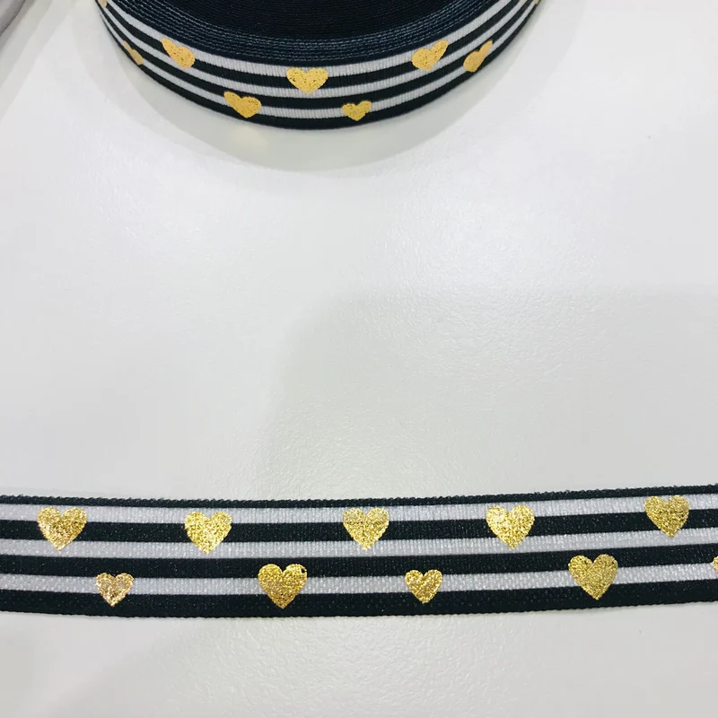 Gummiband Haarband Armband Herzen Streifen gold auf schwarz