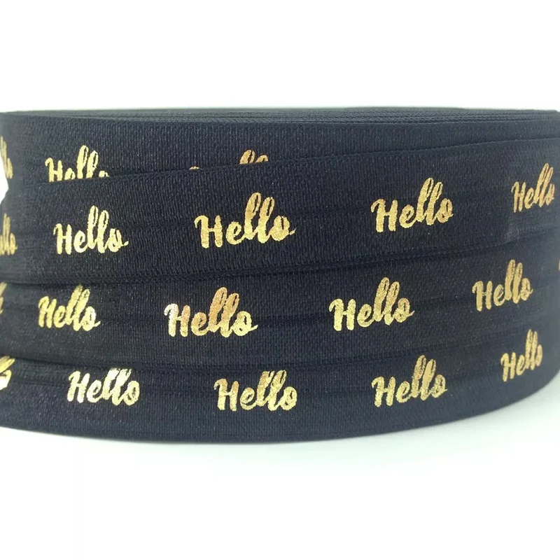 Gummiband Haarband Armband Hello gold auf schwarz