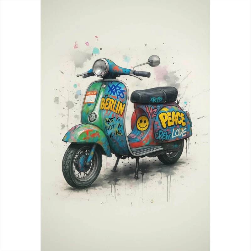 Poster Graffiti Motorroller mit Berliner Schriftzug Hochformat