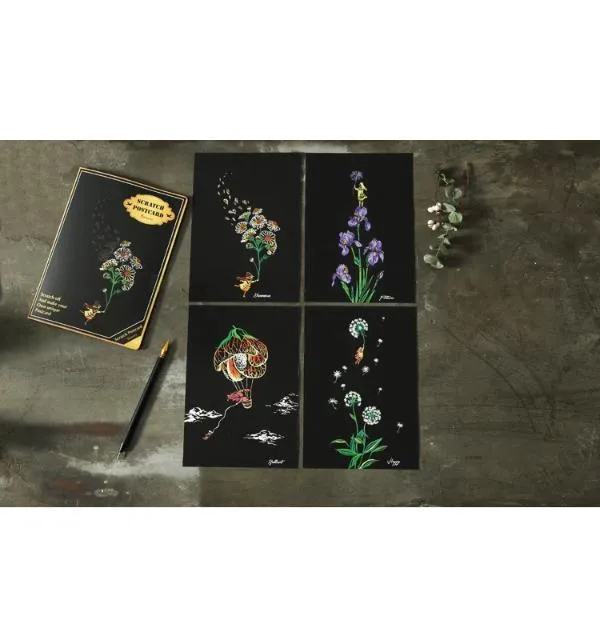 Scratch Painting - 4er Set Blumen Karten