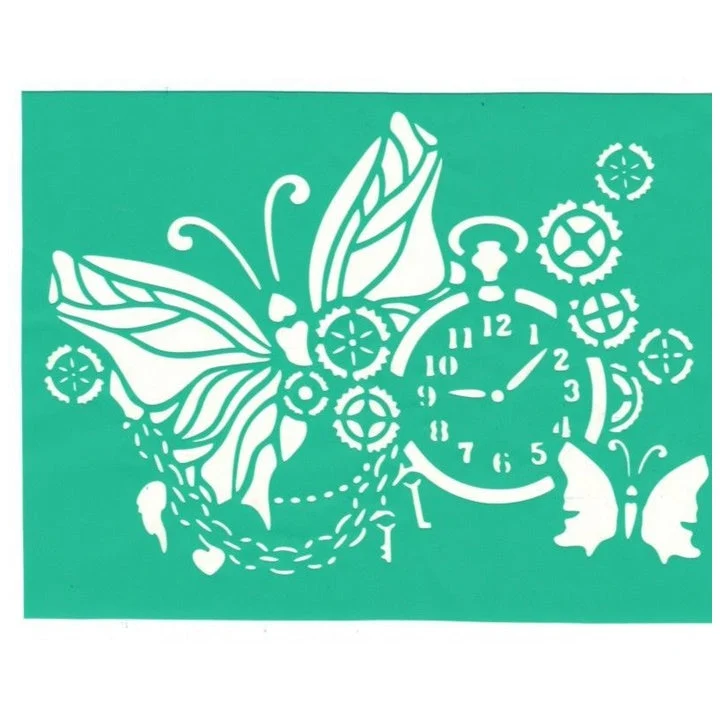 Self-Adhesive Butterfly with Clock Stencil, 20 x 15 cm