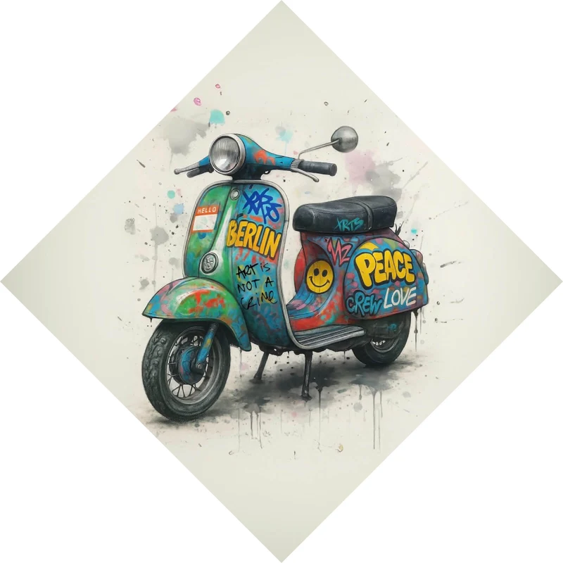 Spannrahmenbild Graffiti Motorroller mit Berliner Schriftzug Raute