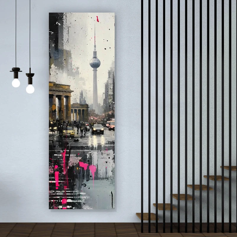 Aluminiumbild Modernes Stadtbild mit dynamischem Flair Panorama Hoch