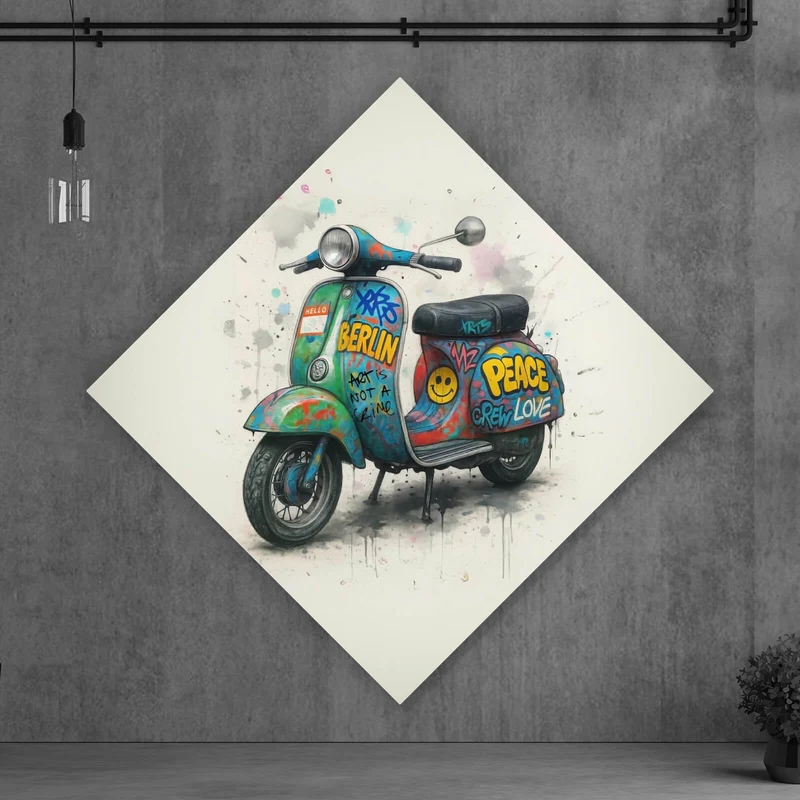 Leinwandbild Graffiti Motorroller mit Berliner Schriftzug Raute