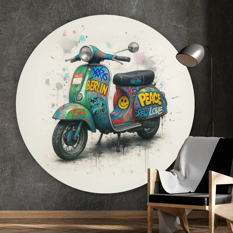Aluminiumbild gebürstet Graffiti Motorroller mit Berliner Schriftzug Kreis