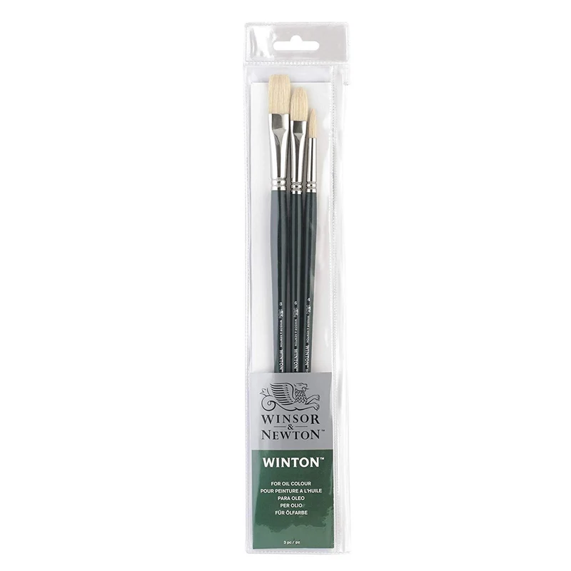 Winsor and Newton - Winton - 3 Long Handle Hog Oil Brush Set (R4-F6-F8)