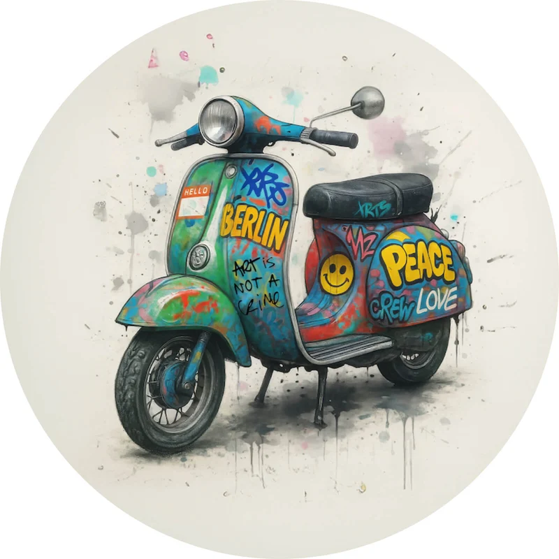 Aluminiumbild Graffiti Motorroller mit Berliner Schriftzug Kreis