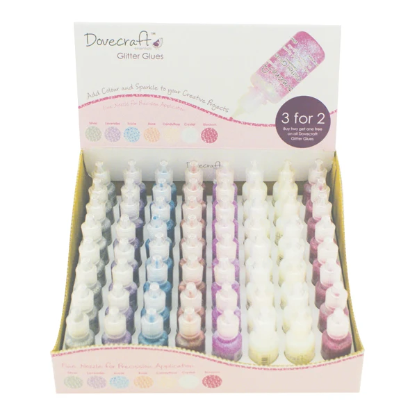 Dovecraft - Glitter Glue 20ml CDU - Pastel (64 Pieces)