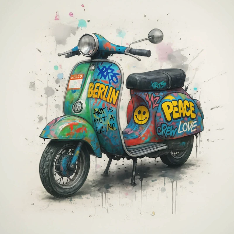 Poster Graffiti Motorroller mit Berliner Schriftzug Quadrat