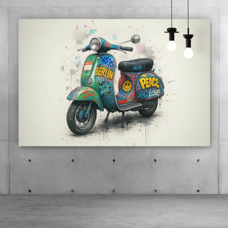 Spannrahmenbild Graffiti Motorroller mit Berliner Schriftzug Querformat